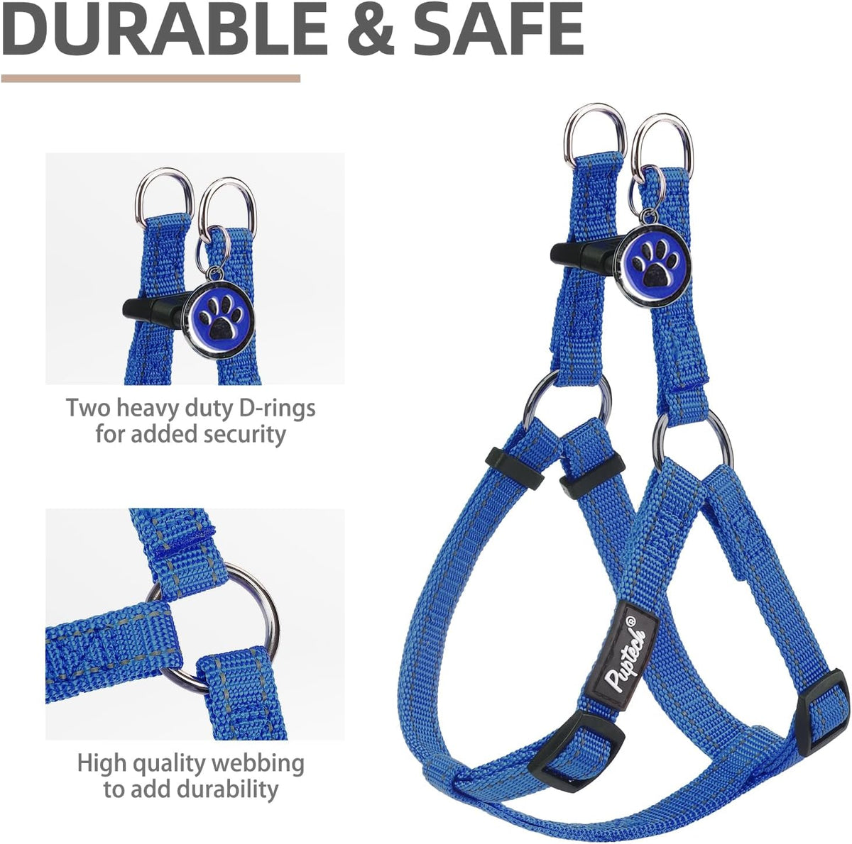 PUPTECK No Pull Dog Harness Soft Adjustable Basic Nylon Step in Puppy Vest Outdoor Walking with ID