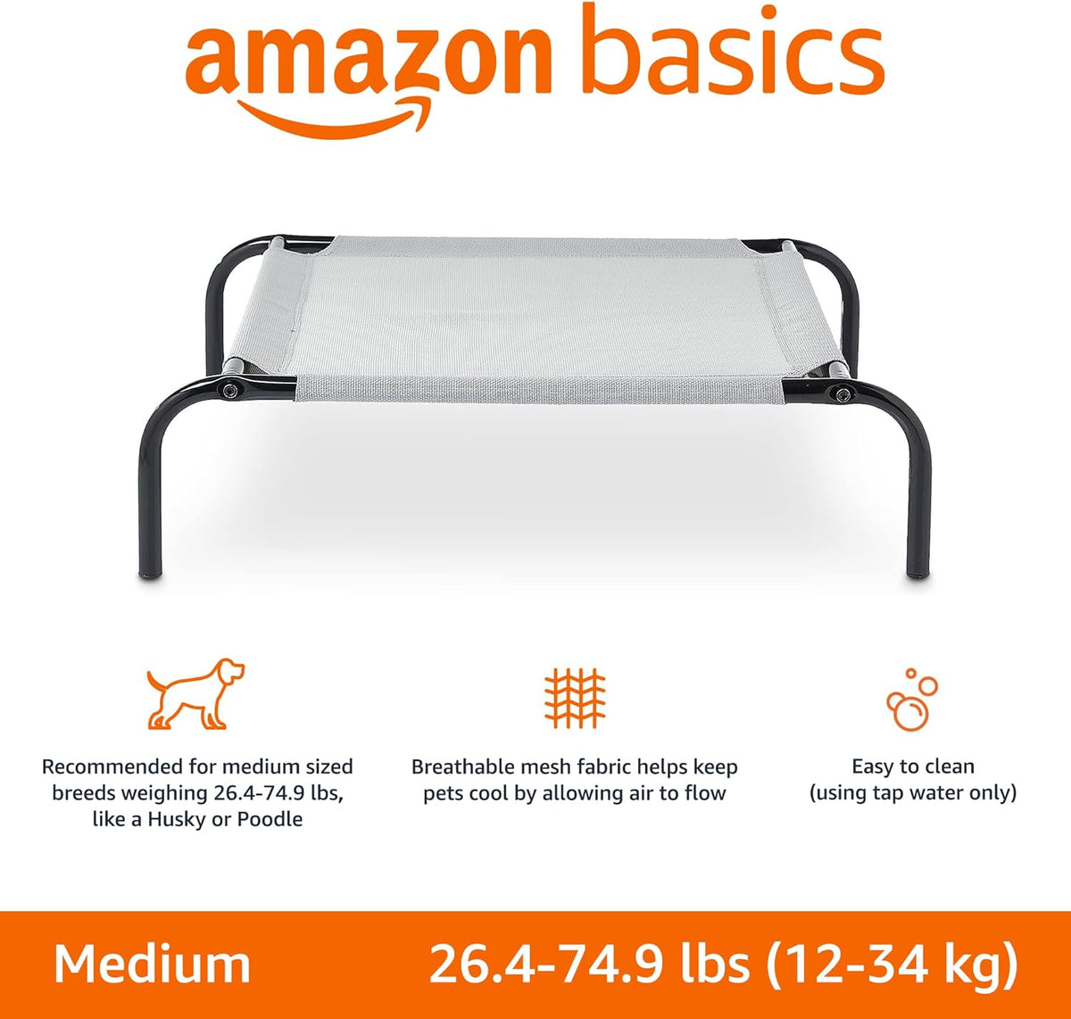 Amazon Basics Breathable Cooling Elevated Dog Bed with Durable Metal Frame, Medium, 43 x 26 x 7.5