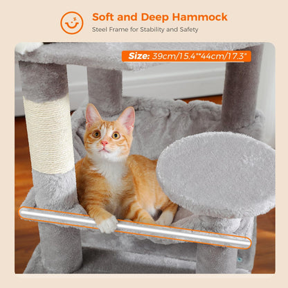 PAWZ Road Cat Tree, 53.5 Inches Tall Cat Tower with Spacious Hammocks, Condos and Scratching Posts