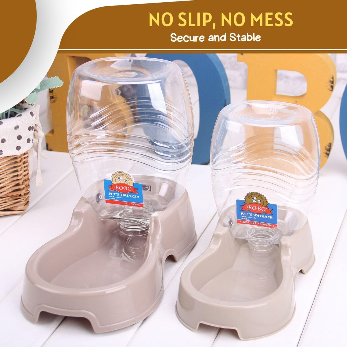 Flexzion Automatic Gravity Pet Waterer for Cat & Dog - Non-Skid & Easy-Clean Auto Replenish Water