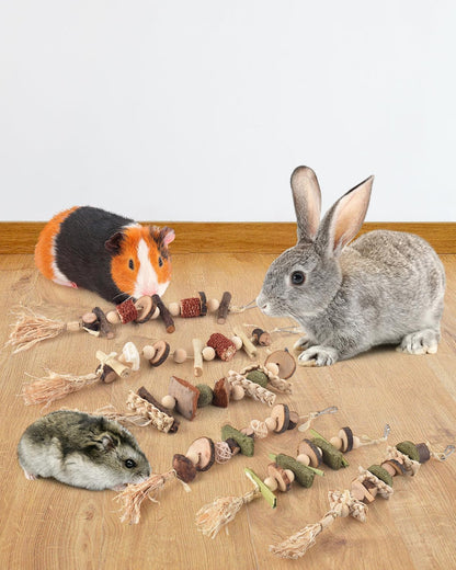 6PCS Bunny Chew Toys, Hamster Rabbit Cage Hanging Chew Toys, Natural Apple Wood Bunnies Treats