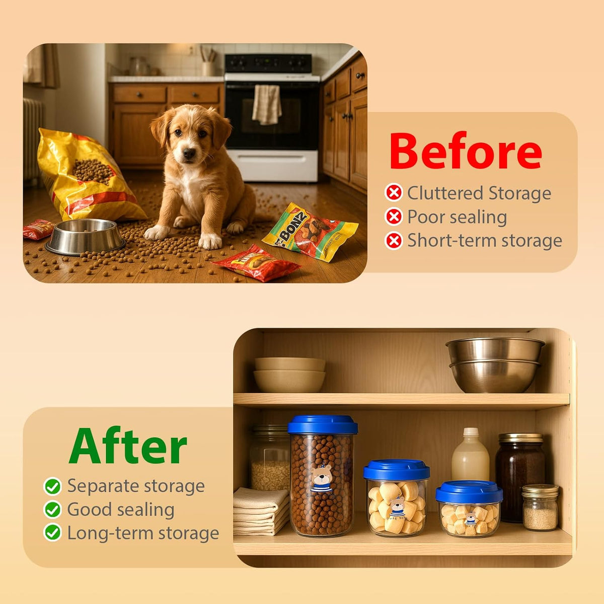 3PCS Dog Food Storage Container Set – Airtight Dog Food Container, Transparent Pet Food Storage