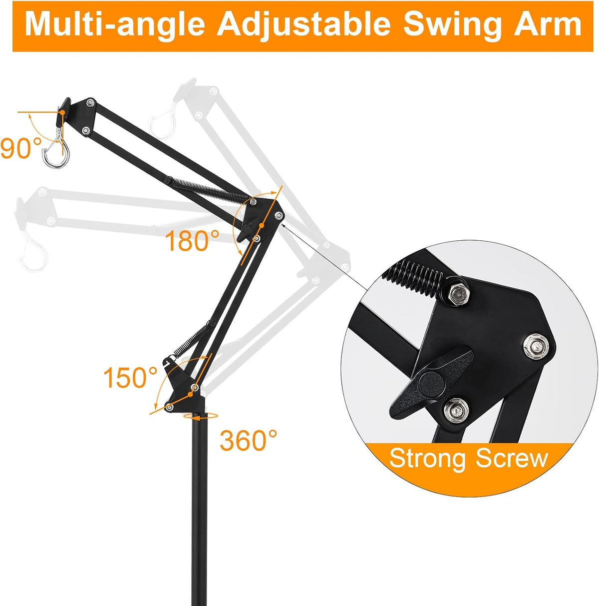 Reptile Lamp Stand Reptile Light Stand (15.7inch to 74.3inch) with 360° Adjustable Swing Arm, Heat