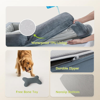Extra Large Dog Bed, Orthopedic XL Dog Bed with Cooling Gel Memory Foam, Waterproof Pet Bed with