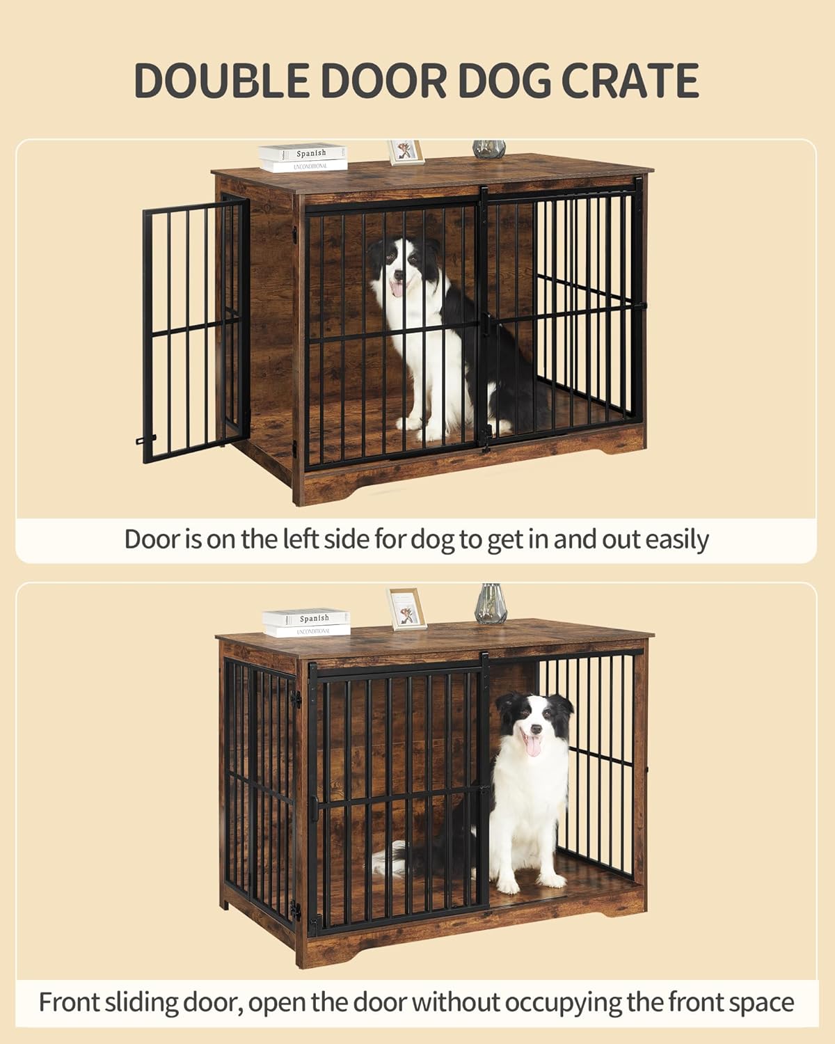 XXL Large Dog Crate Furniture, 46.9" Indoor Dog Kennel Furniture with Barn Door, Wooden Tall Dog