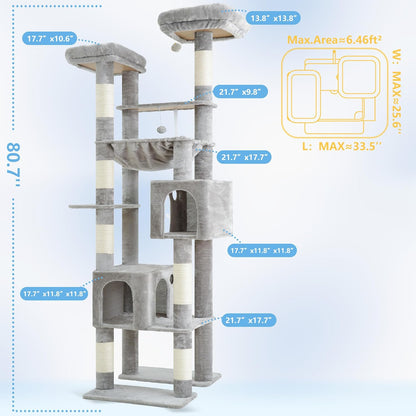 Hey-brother Tall Cat Tree Tower, Heavy Duty Scratching Posts with Large Platforms, Cozy Condos, Big