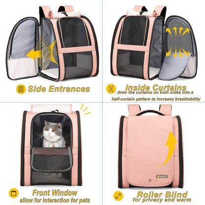 Texsens Pet Carrier Backpack with Window Blind for Small Cats Dogs, Ventilated Design, Safety