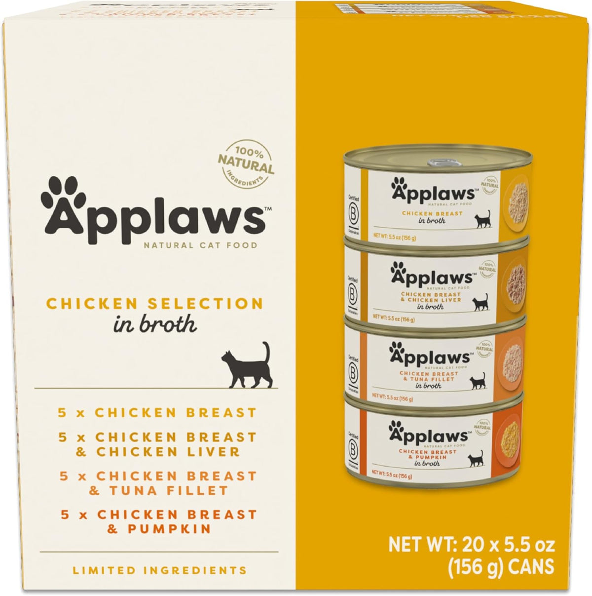 Applaws Natural Wet Cat Food in Broth, Limited Ingredient Canned Wet Cat Food, No Additives, Made