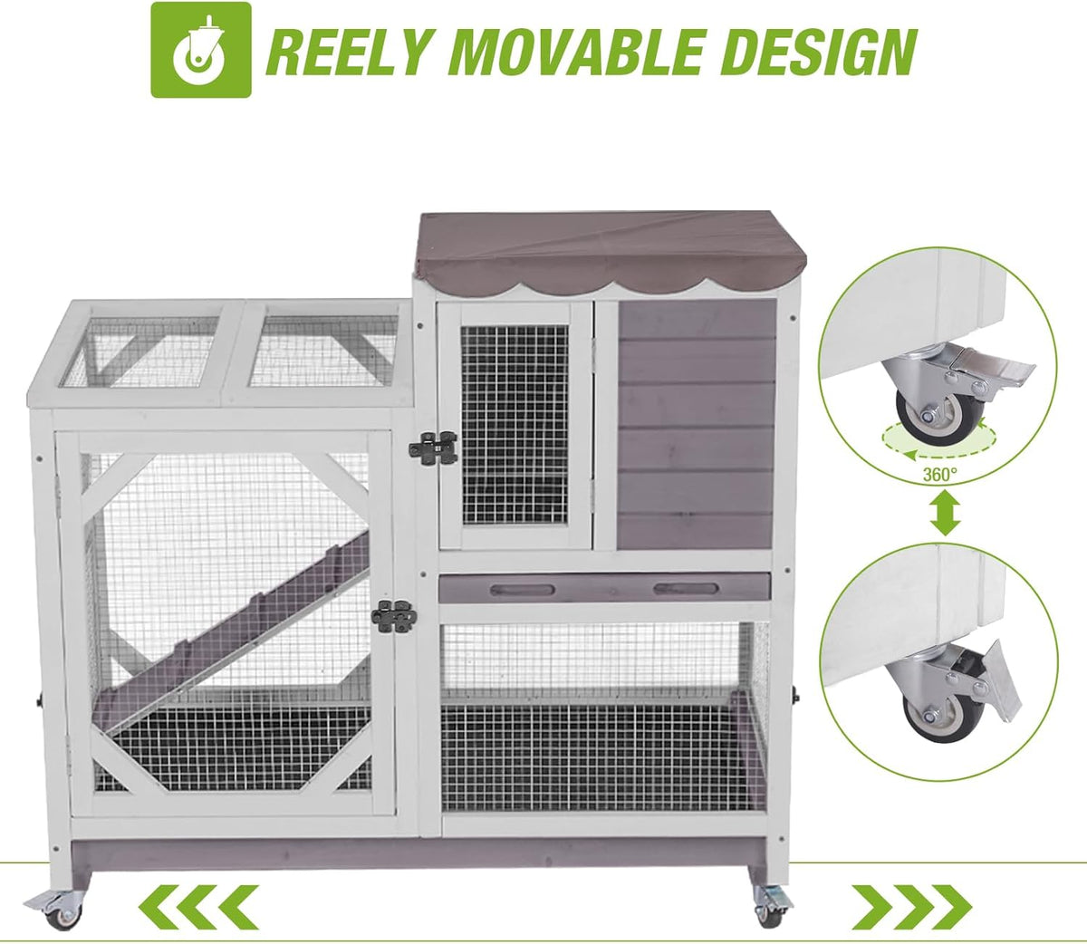 GUTINNEEN 2-Story Rabbit Hutch Indoor with Chew-Proof Design & Slide-Out Trays - Wooden Small