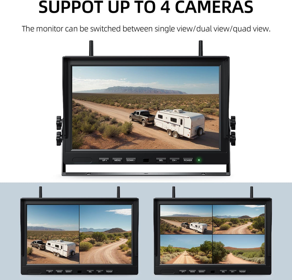 eRapta 4 Wireless Backup Camera Magnetic: 10.1" IPS Full-Size DVR Monitor, Install-Free RV Camera
