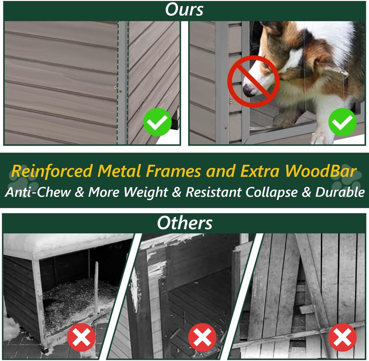 43.3" L Dog House Outdoor for Large Breeds Dogs Anti Chewing Iron Frames Dog Kennel Wooden Pet