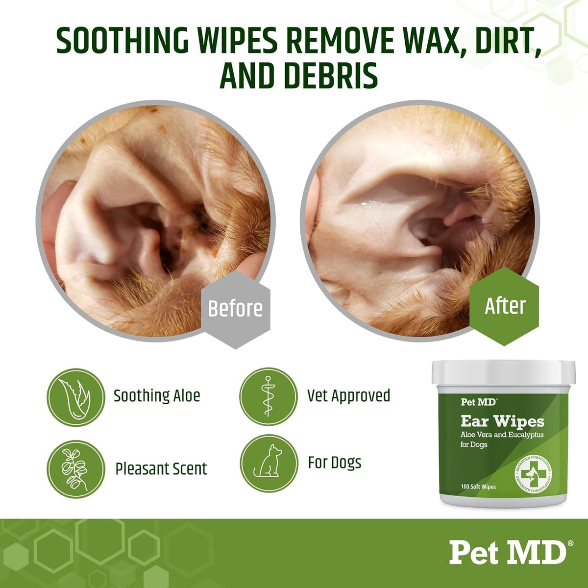 Pet MD - Dog Ear Cleaner Wipes - Otic Cleanser for Dogs to Stop Ear Itching, and Infections with