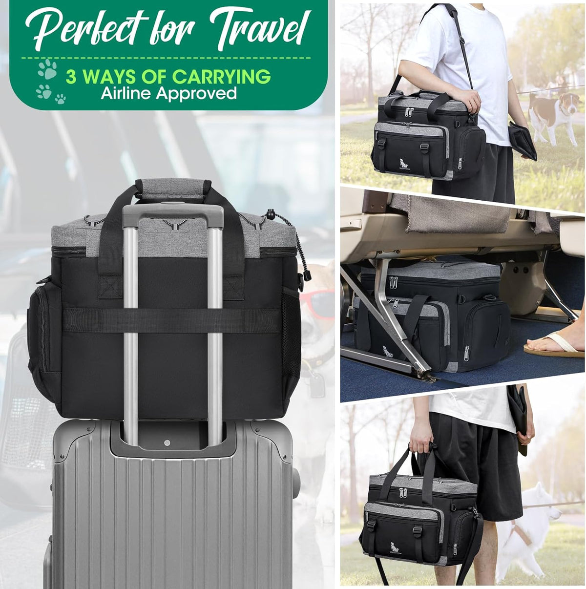 IGOLUMON Dog Travel Bag Large Pet Travel Bags Set for Supplies Weekend Travel Kit Tote Organizer