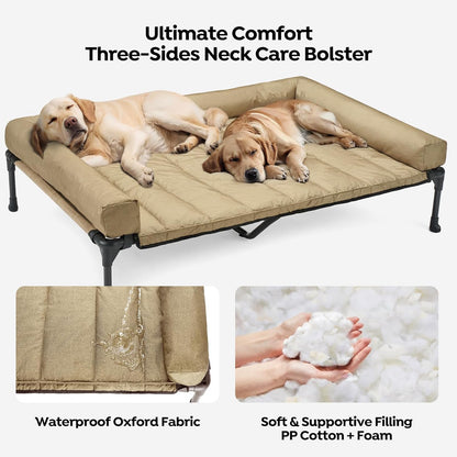 Veehoo Cooling Elevated Dog Bed Add Removable Waterproof Bolster Cushion Mat, Raised Pet Cot with
