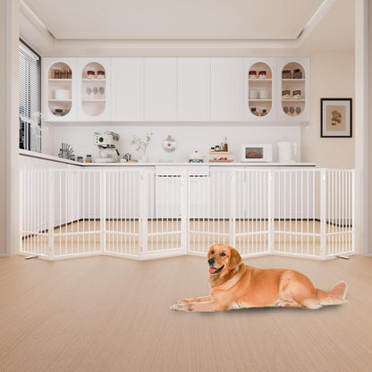 Full Metal Freestanding Dog Gate with Door, 36''Height Foldable Pet Dog Fence for Indoor & Outdoor