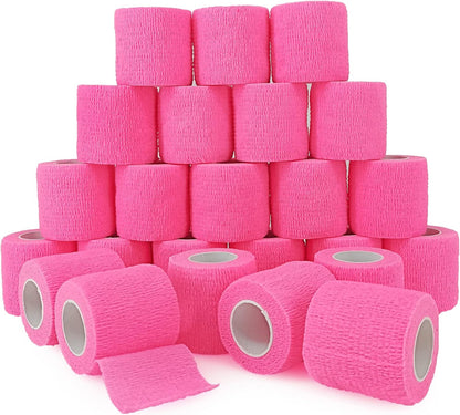 24 Rolls Pink Elastic Self Adhesive Bandage Wrap, Breathable Flexible Fabric Non Woven Cohesive