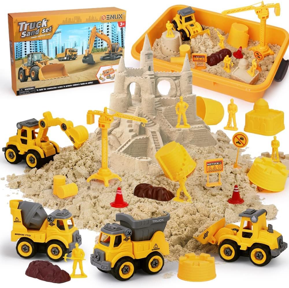 OENUX Play Sand Construction Set, Beach Building Castle Kit w/ 2.2lbs Play Sand, 4 Take Apart