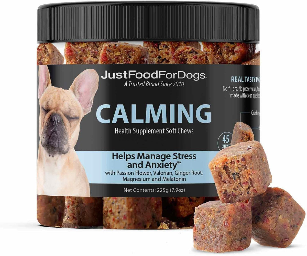 JustFoodForDogs Calming Supplement for Dogs Soft Chew to Support Stress and Anxiety, Melatonin