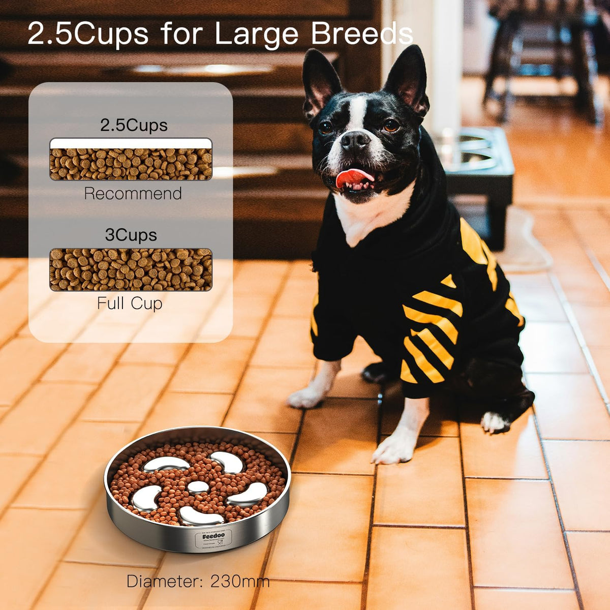 Slow Feeder Dog Bowl, Double Wall Food-Grade Stainless Steel, Heavy Duty with Non-Slip Rubber Base