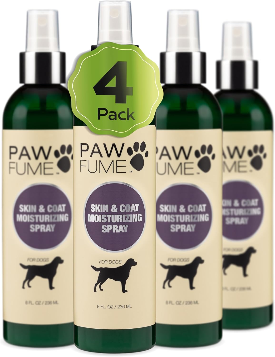 PAWFUME Skin & Coat Detangler Spray for Dogs, 4-Pack – Soothe Dry, Itchy Coats Quickly – Non-Toxic