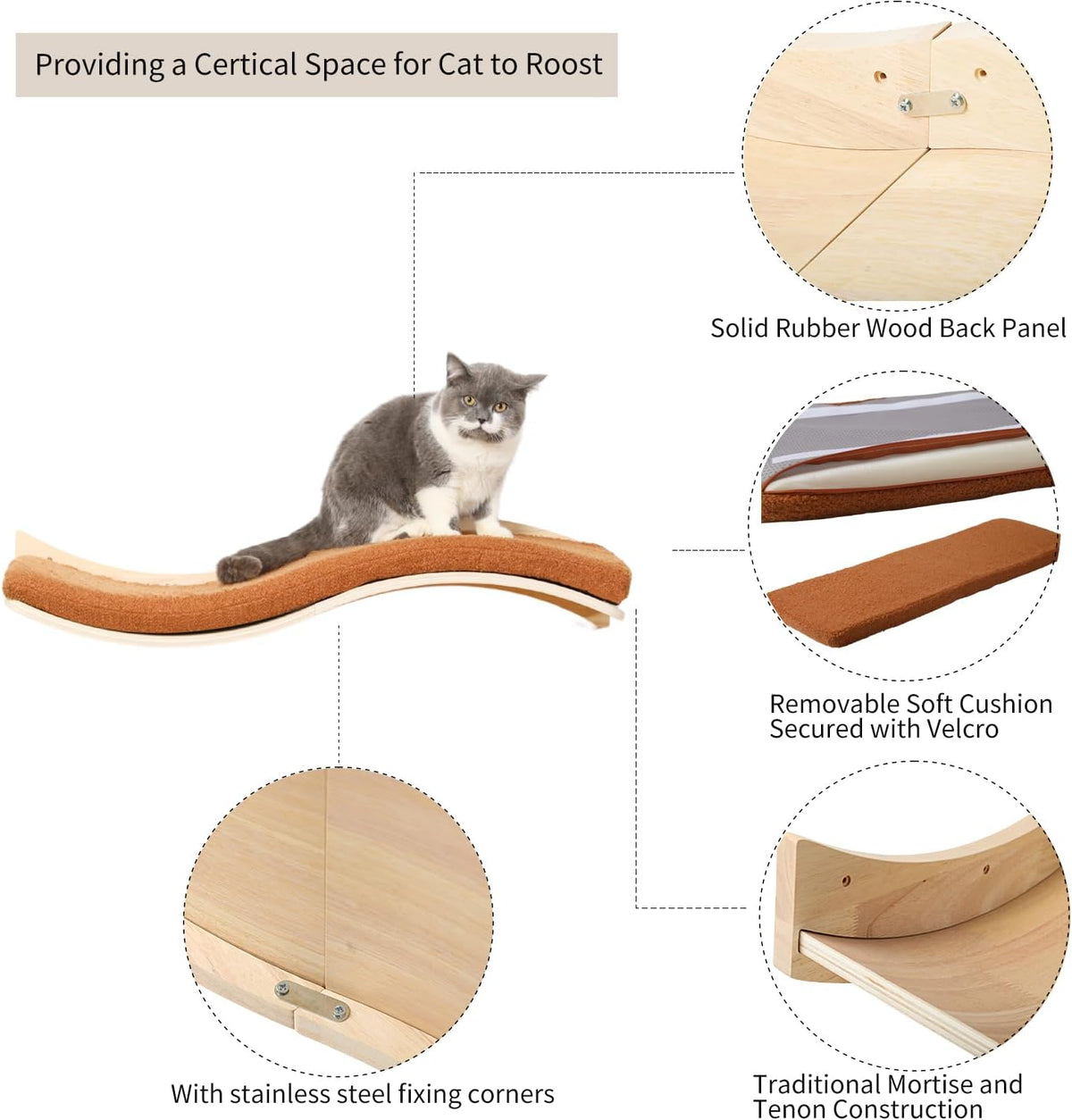 Cat Wall Shelves for Large Cats - Wall Mounted Furniture with Comfortable Cushion, Perfect Perch
