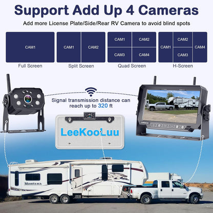 Dual RV Backup Cameras Wireless - Ease Install Plug-Play Recording HD 1080P 7'' Touch Key Monitor