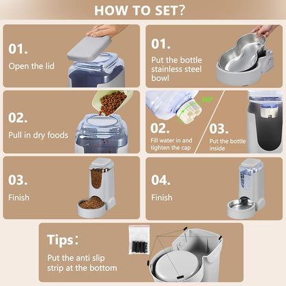 Automatic Cat Feeder and Water Dispenser with Stainless Steel Bowl Dog Gravity Food Feeder and
