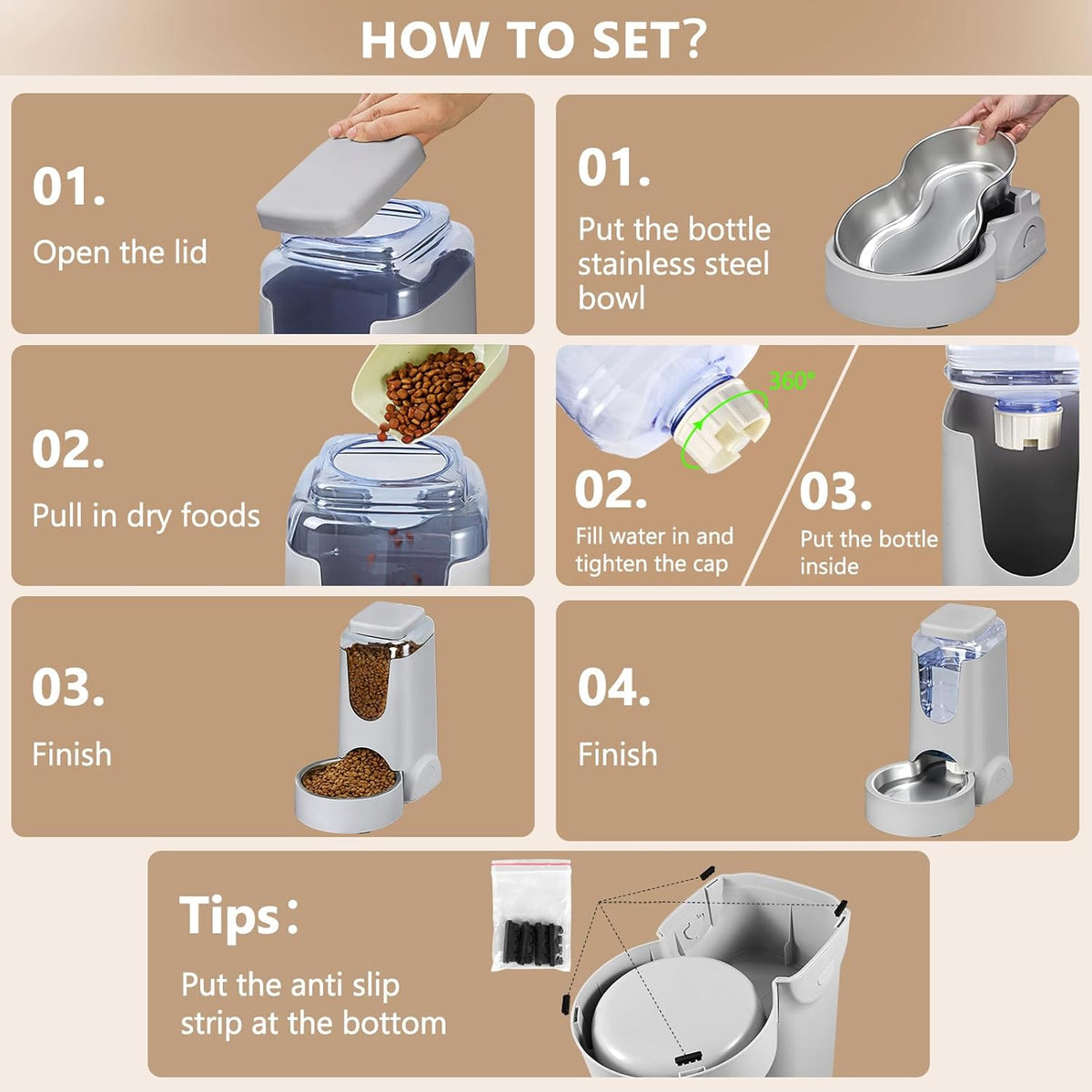 Automatic Cat Feeder and Water Dispenser with Stainless Steel Bowl Dog Gravity Food Feeder and