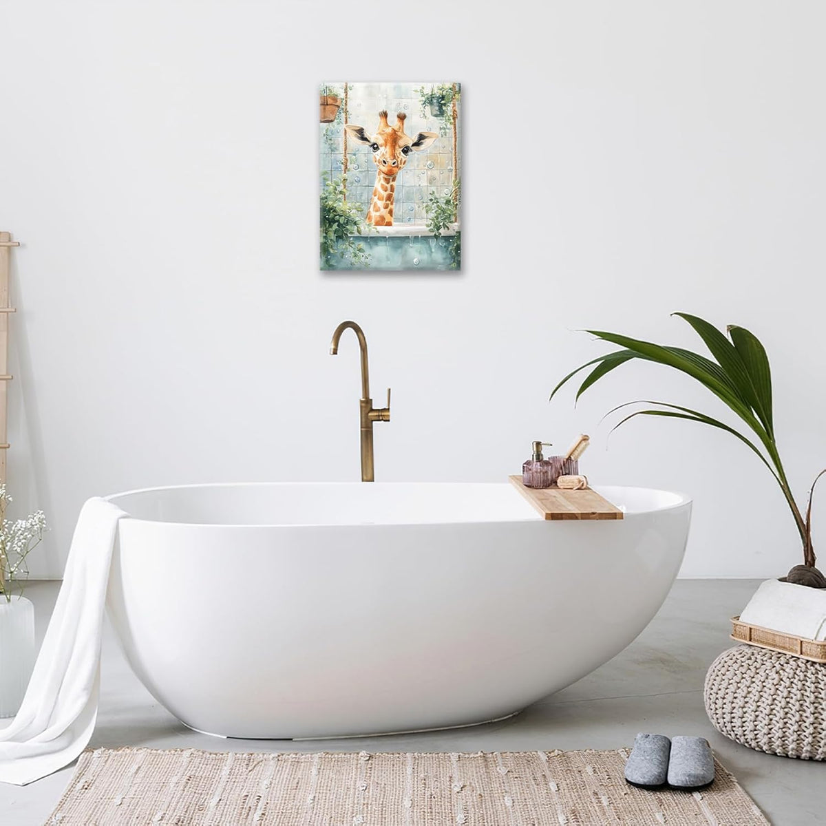 Bathroom Funny Giraffe Pictures Wall Art, Watercolor Giraffe Bathroom Wall Decor, Animal Framed