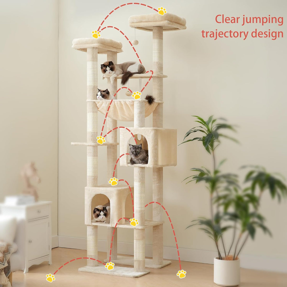 Hey-brother Tall Cat Tree Tower, Heavy Duty Scratching Posts with Large Platforms, Cozy Condos, Big