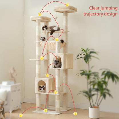 Hey-brother Tall Cat Tree Tower, Heavy Duty Scratching Posts with Large Platforms, Cozy Condos, Big