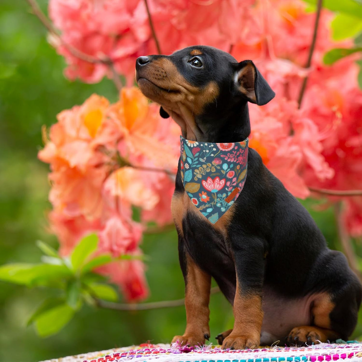 PTDECOR Flower Dog Bandana,2 Pcs Floral Reversible Dog Scarf, Multi Size, Triangle Pet Bandanas for