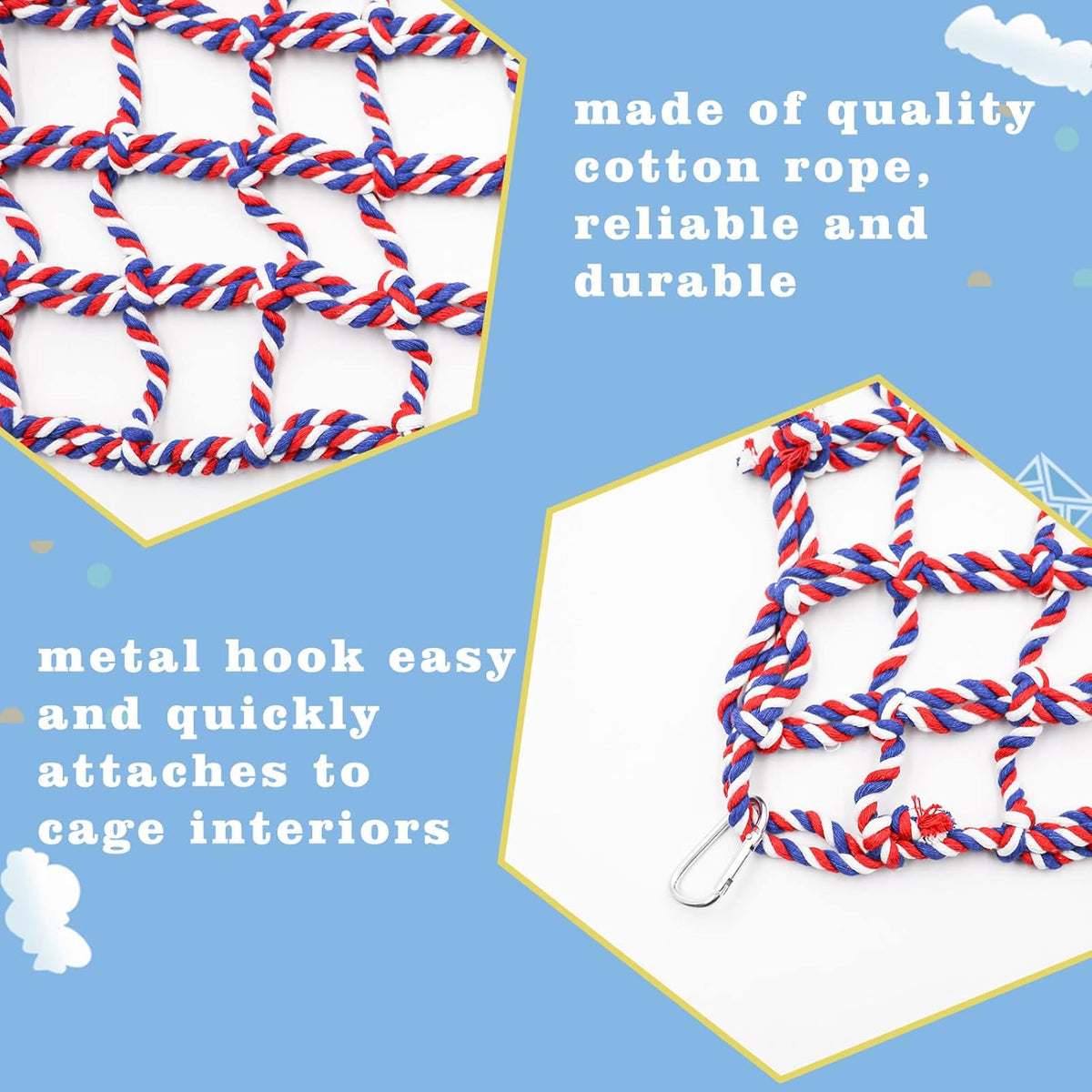 2 Pack Colorful Bird Rope Net, Pet Hanging Hammock, Rat Climbing Ladder Bridge Toys, Cage Decor
