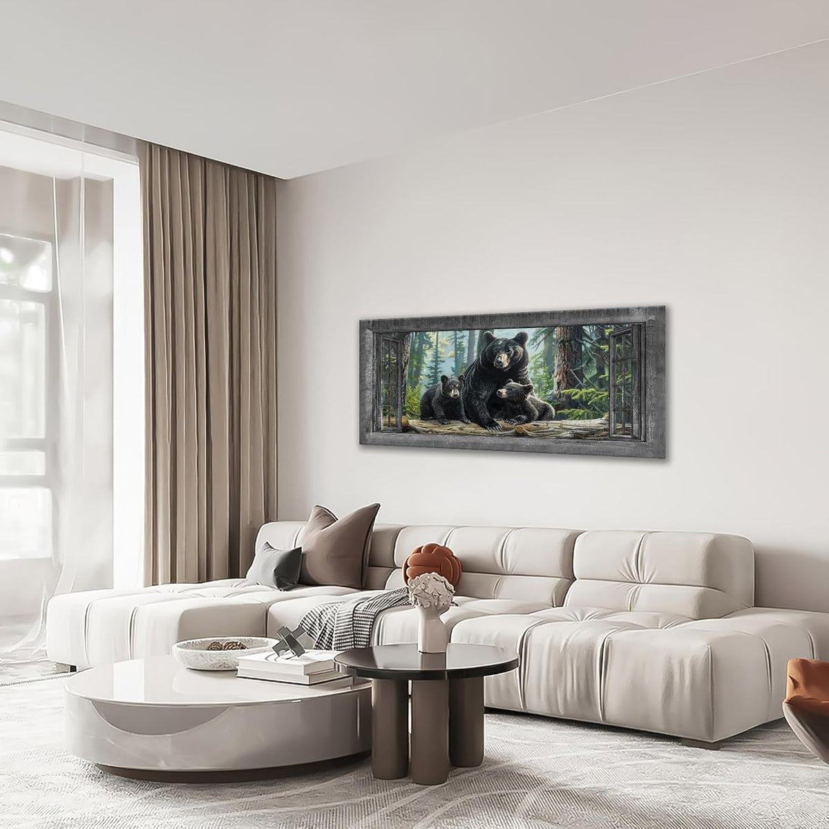 Large Wall Art Black Bear Canvas Cabin Living Room Pictures Prints Forest Oversize Wall Decor