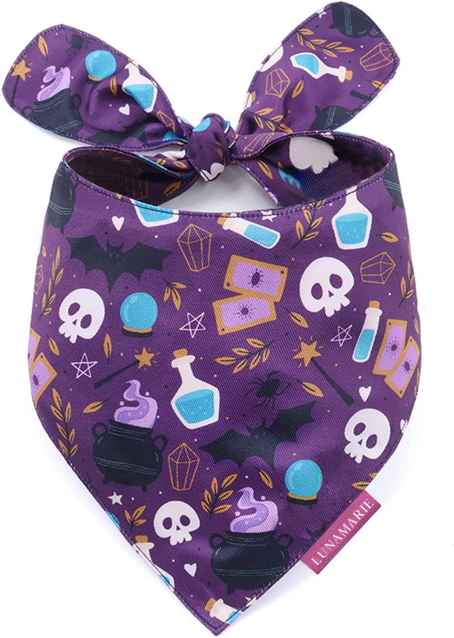 LunaMarie - Luxury Dog Bandanas - Cute Witch Magic Design | Premium & Silky Fabric | 100% Handmade