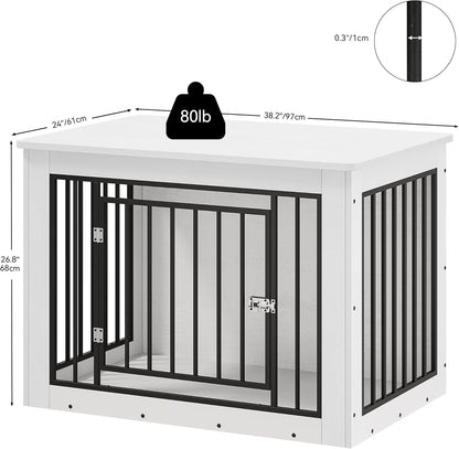 YITAHOME 38.2" L Dog Crate Furniture for Large Dogs, 2-in-1 Iron-Wood Fusion Dog cage Indoor up to