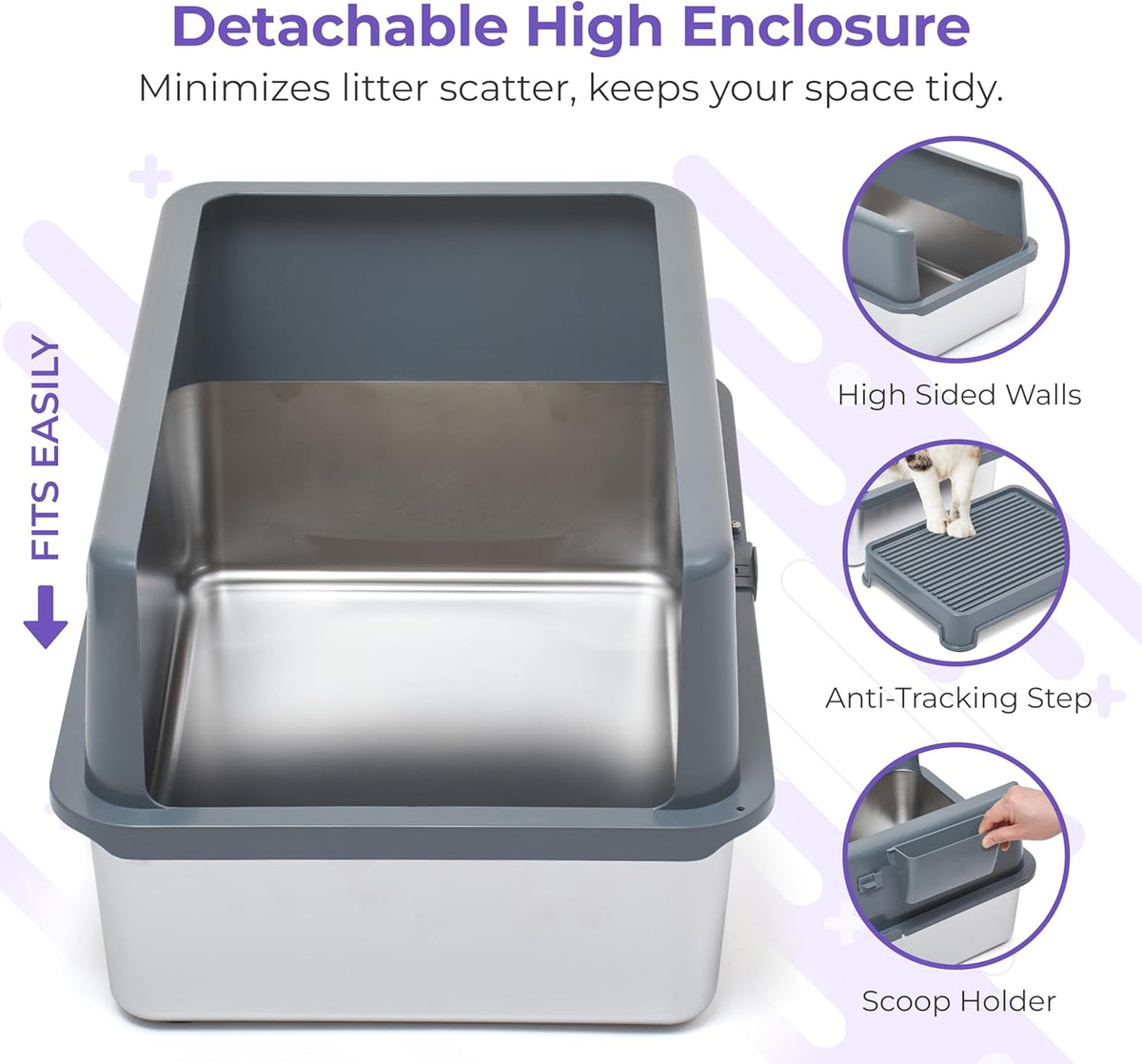iPrimio Premium Stainless Cat Litter Box for Easy Cleanup - Durable and High Sides Stainless Steel
