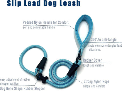 Slip Lead Dog Leash，Strong Nylon Rope Leash and Padded Handle,No Pull Outdoor Walking Training Lead