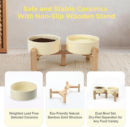 SPUNKYJUNKY Elevated Dog Bowls Ceramic, 5.1'' Dogs and Cat Food Water Bowls Raised with Non-Slip