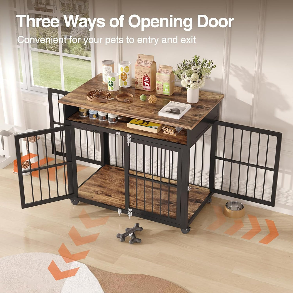 39.4" Dog Crate Furniture for Medium and Large Breed, Dog Kennel Furniture with Storage Shelf &
