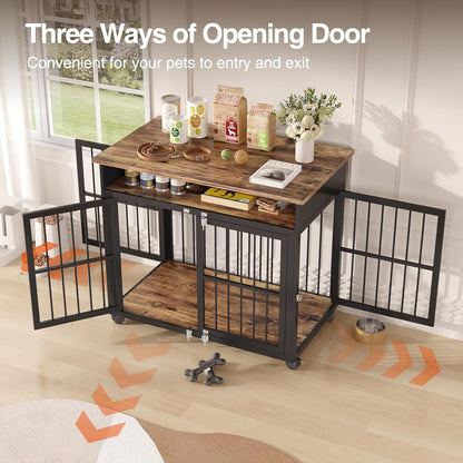 39.4" Dog Crate Furniture for Medium and Large Breed, Dog Kennel Furniture with Storage Shelf &