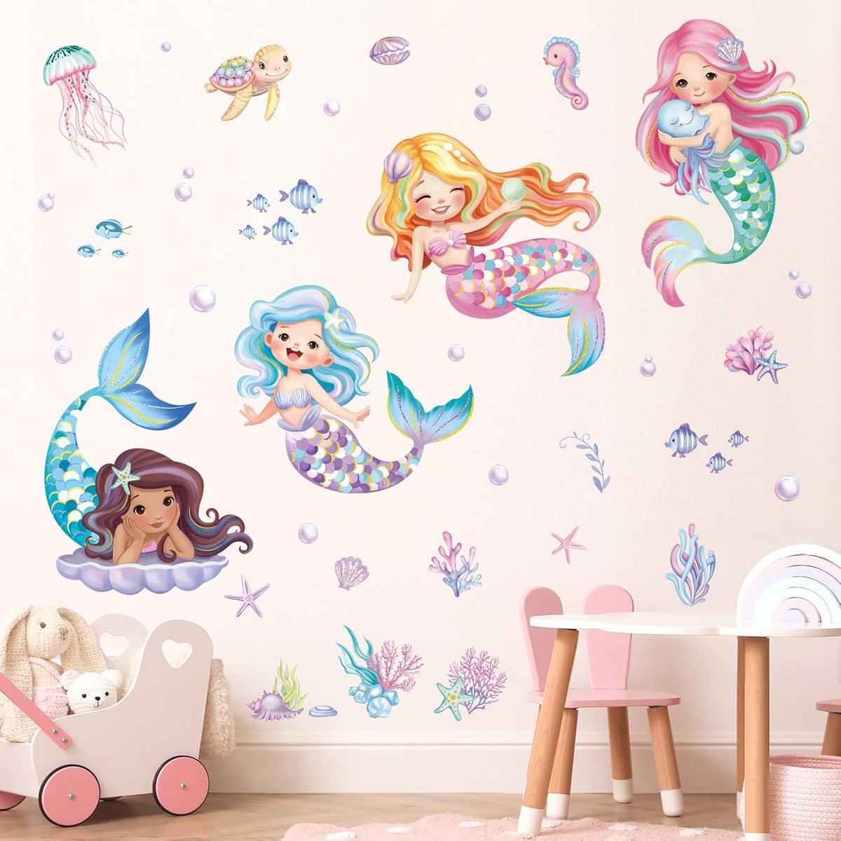 decalmile Under The Sea Mermaid Wall Decals Ocean Fish Starfish Turtle Wall Stickers Baby Nursery