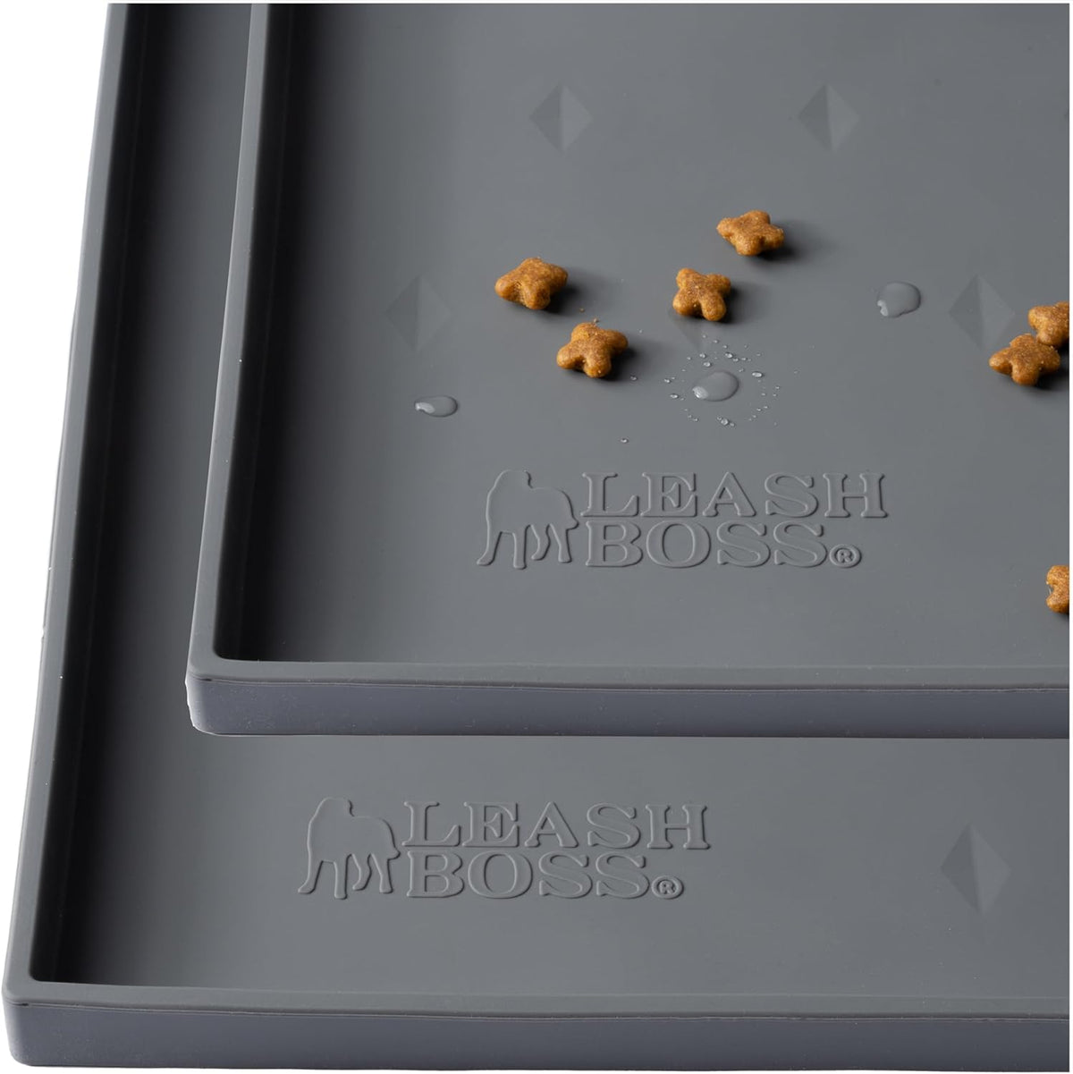 Leash Boss 2 Pack Dog Food Mats for Food and Water Bowls, Thick Waterproof Silicone Pet Feeding Mat