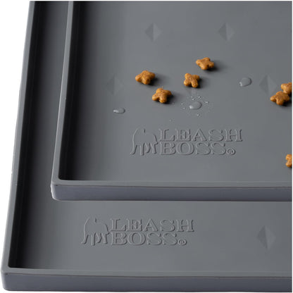 Leash Boss 2 Pack Dog Food Mats for Food and Water Bowls, Thick Waterproof Silicone Pet Feeding Mat