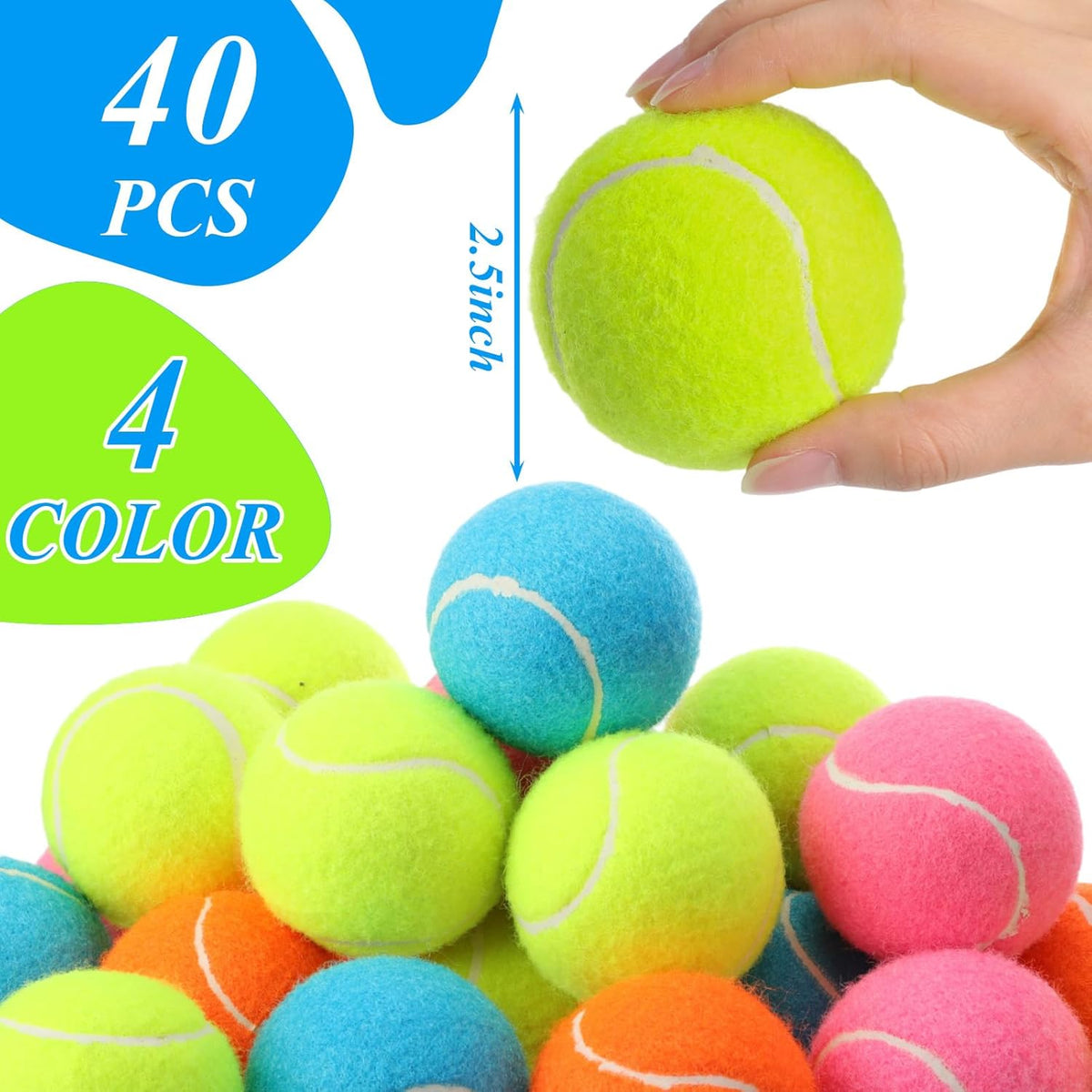 Skylety 40 Pcs 2.5 inch Squeaky Tennis Balls Bulk for Dogs Bouncy Floatable Tennis Balls Dog
