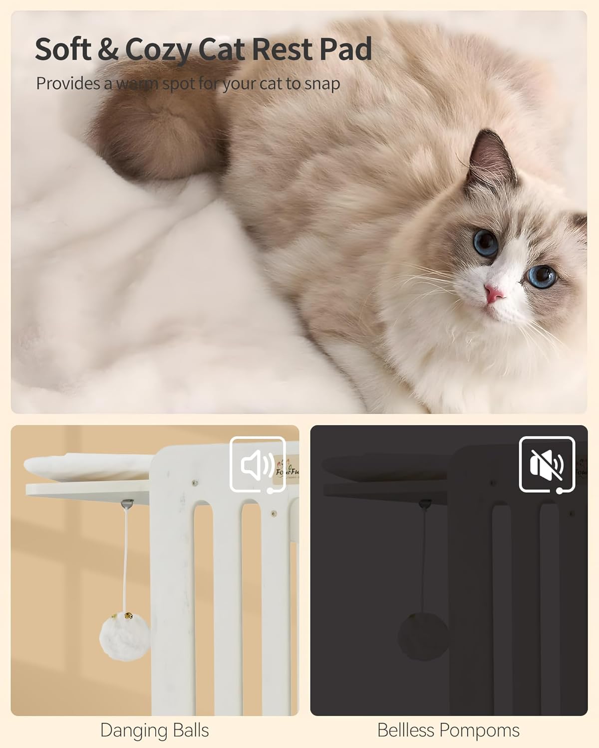 FourFurPets Modern Cat Tree, 58-Inch Cat Tower for Large Cats, Maine Coon Cat Tree with Scratching
