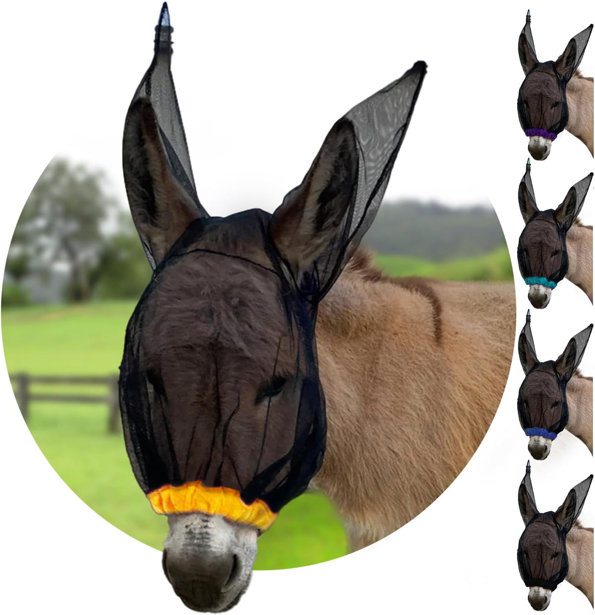 Donkey Fly Mask with Long Ears (Orange) Made in USA - Mule Fly Mask with Ears Protection from