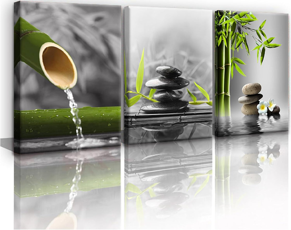 Yxbhhym-Bathroom Decor Black and White Zen Wall Art Gray Green Room Decor Zen Poster Canvas