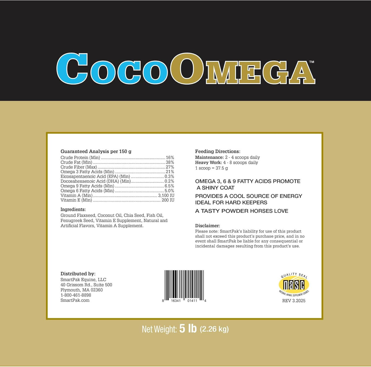 Uckele by SmartEquine CocoOmega Granular | Horse Supplements for Skin, Hoof, & Coat Health |