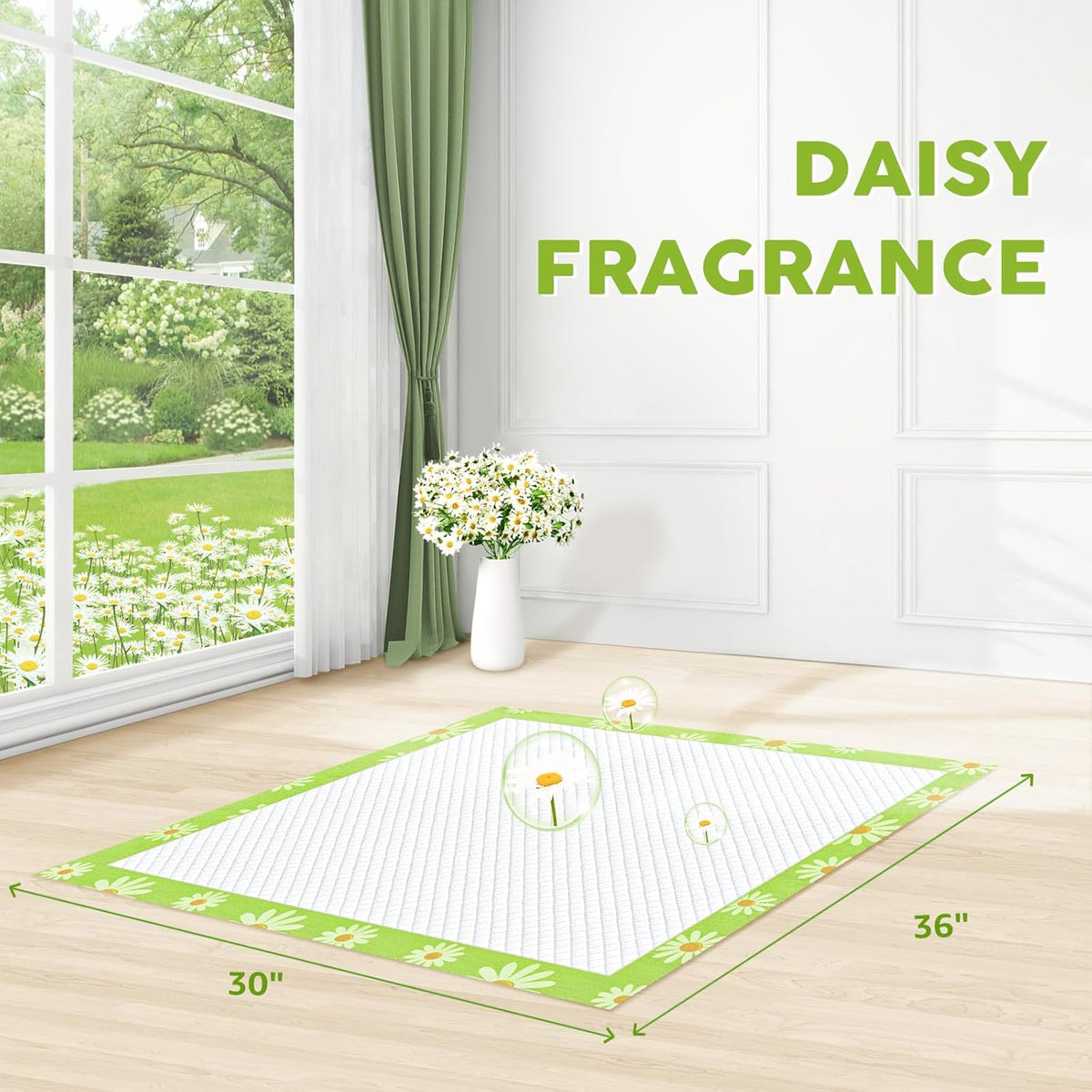 CROCI Pee Pads for Dogs 30x36in Daisy Pattern, Puppy Pads with Adhesive Tabs Super Absorbent Up to